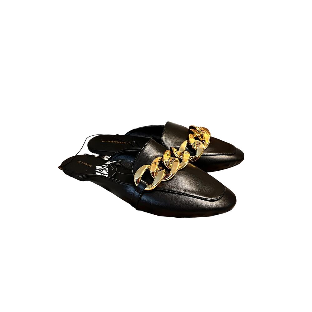 Streetwear Society Black Chunky Chain Slip On Flat Shoes